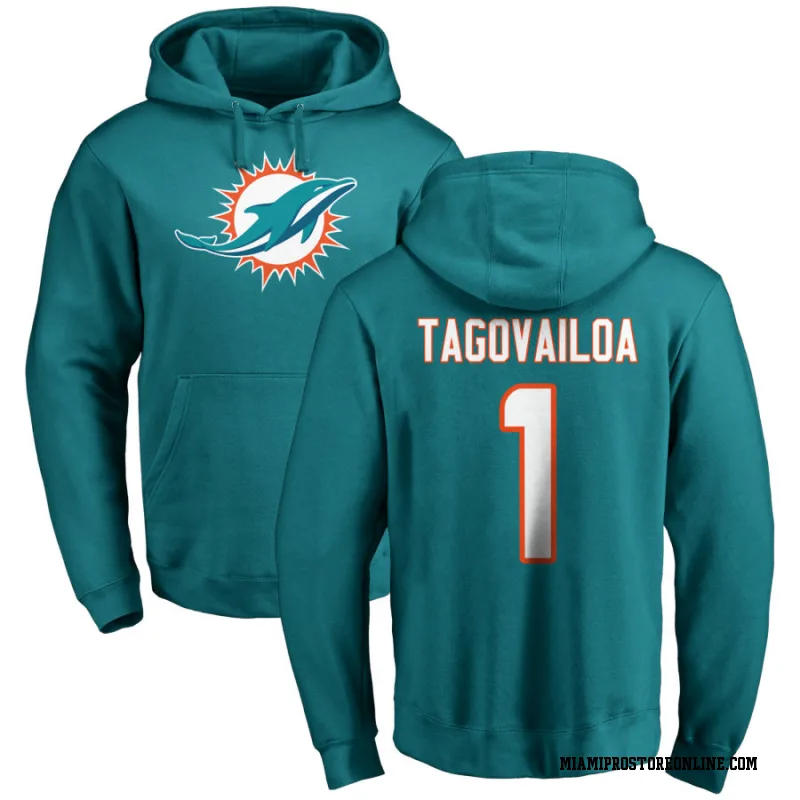 Aqua Youth Tua Tagovailoa Miami Dolphins Name & Number Logo Pullover Hoodie