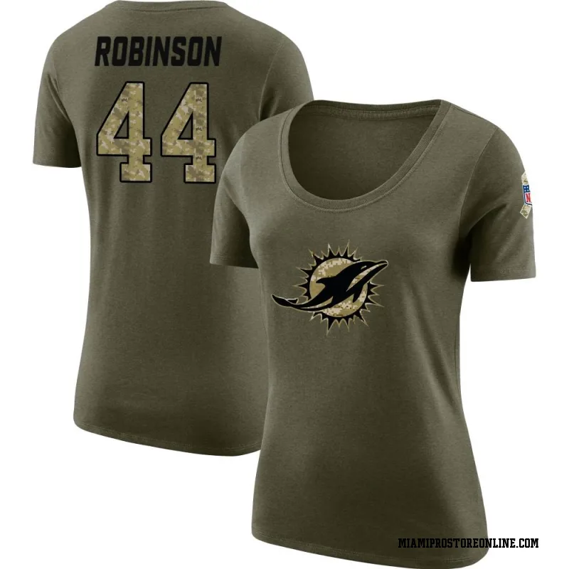 Olive Women's Chop Robinson Miami Dolphins Salute to Service Legend Scoop Neck T-Shirt